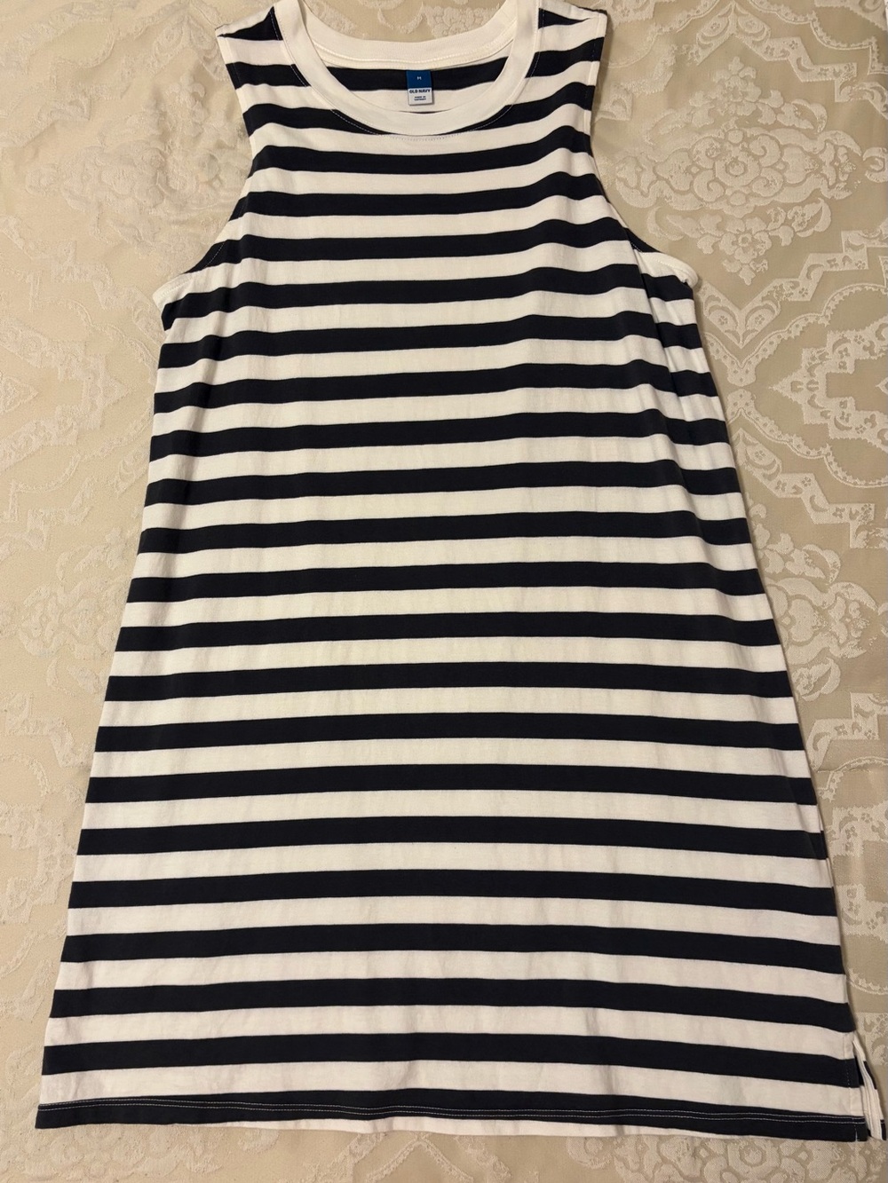 Old Navy Navy Blue and White Striped Sleeveless Mini Dress